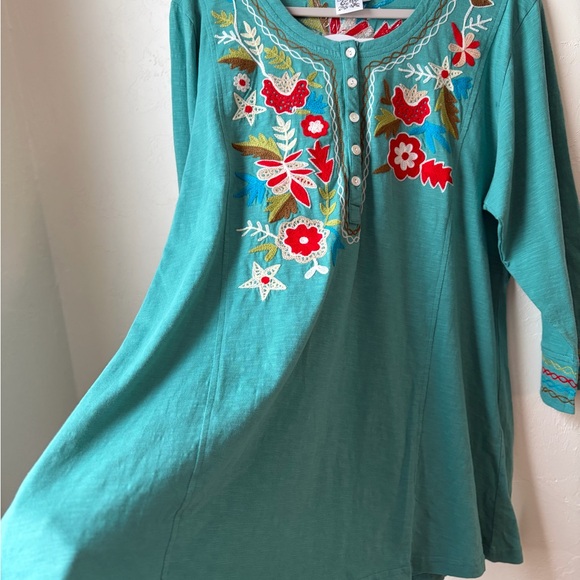 Parsley & Sage Teal Embroidered Tunic NWT Size XL 100% Cotton - Picture 5 of 9